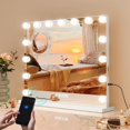 thumbnail image 3 of YUSAZENS Tabletop LED Makeup Mirror, 24x22 Inch Vanity Mirror with 15 LED Bulbs, 3X Magnifier Bluetooth Speaker USB Type C Charging Wall Mount White, 3 of 9