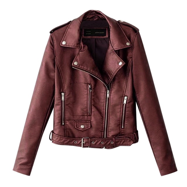 XZNGL Cropped Jacket Women Ladies Lapel Motor Jacket Coat Zip Biker Short Punk Cropped Tops