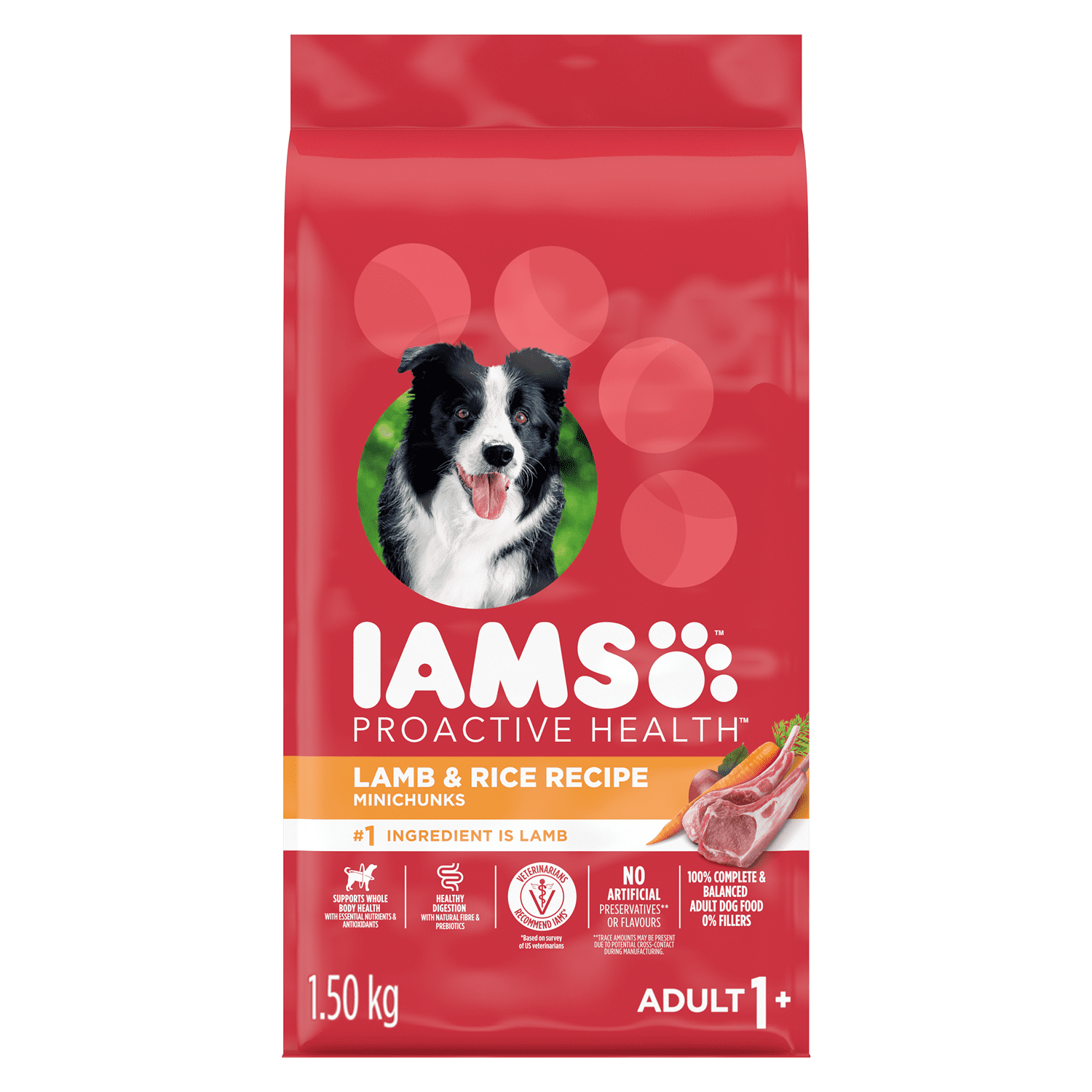 Iams Mini Bouchées Nourriture Sèche pour Chien Adulte Recette à l'Agneau et au Riz 1.5kg