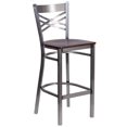 thumbnail image 1 of HERCULES Series Clear Coated ''X'' Back Metal Restaurant Barstool - Walnut Wood Seat, 1 of 6