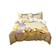 Duvet Cover Set 3-Piece Easter Cartoon Rabbits and Eggs Pattern Soft Microfiber 2 Pillowcases and 1 Duvet Cover for Bedroom