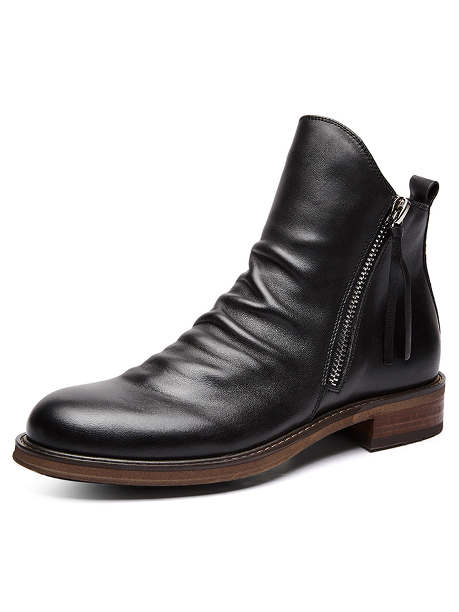 Woobling Men Non Slip Bootie Shoes Work Side Zip Casual Leather Boot Black 9