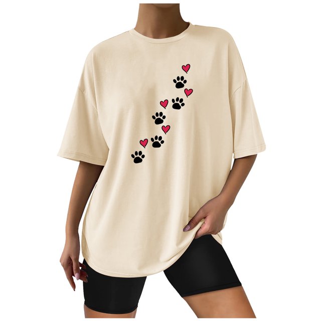 EQWLJWE Hauts d'Été pour Femmes Hauts pour Femmes Liquidation Mode Femme T-Shirt à Manches Courtes Col Rond Imprimé Blouse Ample