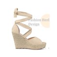 thumbnail image 4 of BLISSFUL STEP Sandales Compensées Espadrilles à Lacets pour Femmes Beige 9, 4 of 7