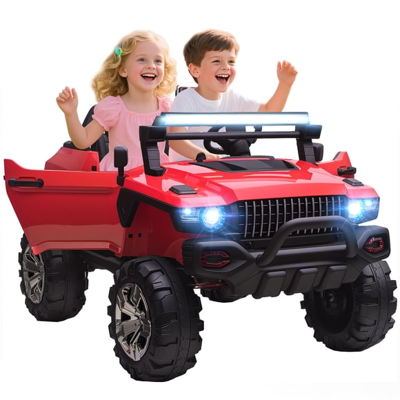 Aosom 2-Seater Kids Ride-On Car 12V RC 2-Seater Police Truck Electric Car For Kids with Full LED Lights, MP3, Parental Remote Control (Red)