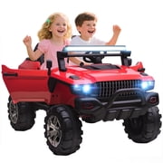 Aosom 2-Seater Kids Ride-On Car 12V RC 2-Seater Police Truck Electric Car For Kids with Full LED Lights, MP3, Parental Remote Control (Red)