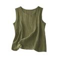 thumbnail image 1 of QHFBli Débardeurs en Coton et Lin pour Femmes, Tenue de Détente Confortable, Été, Sans Manches, Col Ras du Cou, Chemise Décontractée, Blouse Ample, 1 of 3