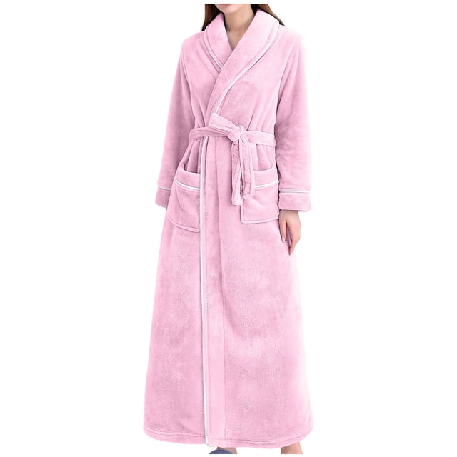 AherBiu Women's Robes Plush Warm Soft Long Robe Fleece Winter Party Housecoat Bathrobe with Pockets