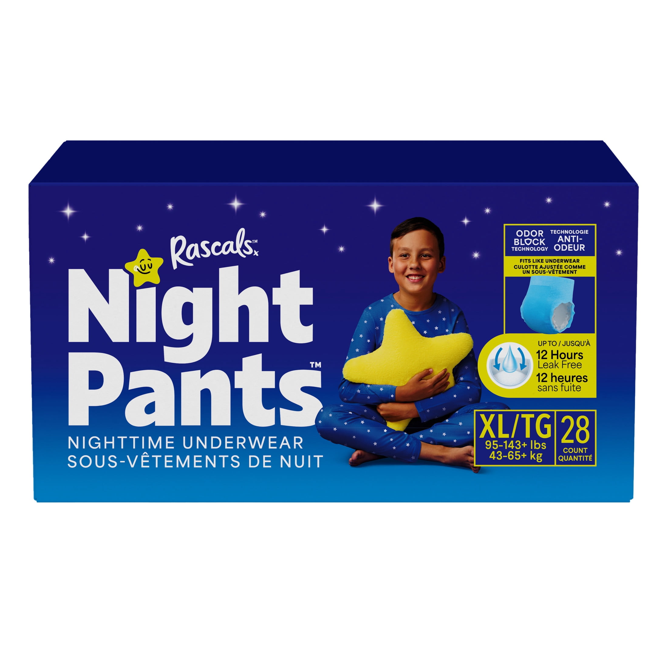 Rascals Night Pants, Absorbent Boys Nighttime Bedwetting Underwear