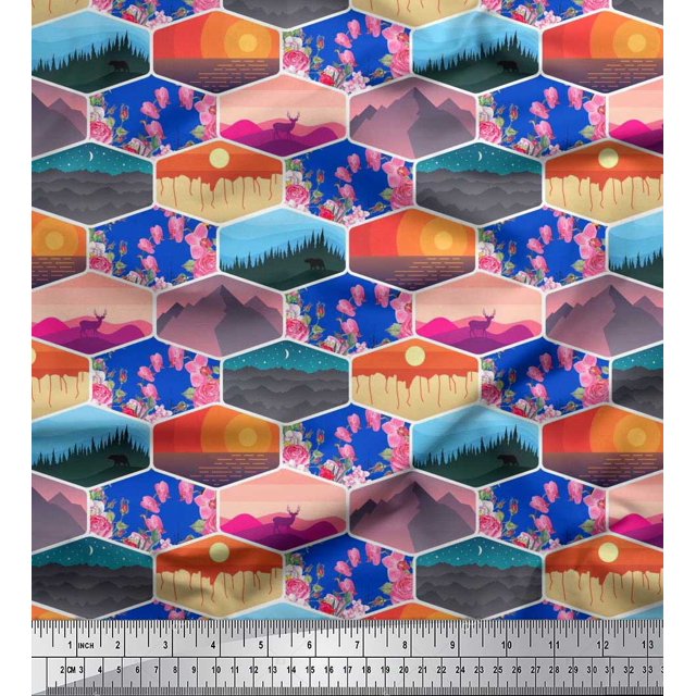 Soimoi Velvet Fabric Floral & Geometric Patchwork Printed Craft Fabric by the Yard 58 Inch Wide