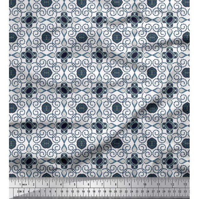 Soimoi Poly Georgette Fabric Swirl & Floral Patchwork Print Fabric by The Yard 52 Inch Wide