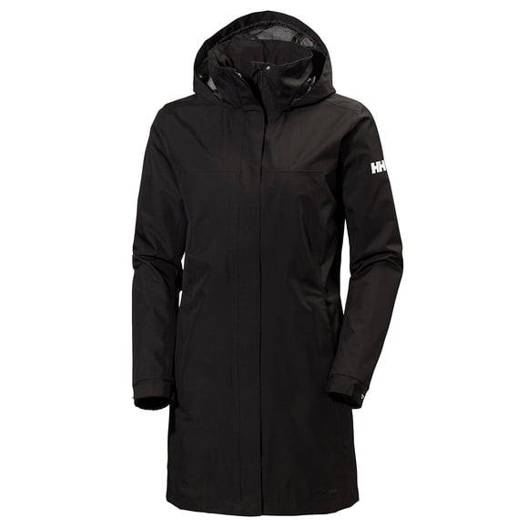 Helly-Hansen Women's Aden Waterproof Breathable Hooded Long Rain Jacket, Black, X-Large