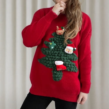 TIMIFIS Uglys Christmas Sweaters pour Femmes Automne Manches Longues Mignon Renne Arbre de Noël Imprimé Col Rond Chandail Hauts Décontractés Hiver Extensible Chandail Tricoté