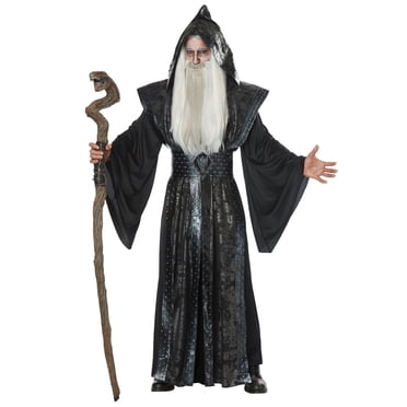 Dark Wizard Men's Halloween Costume Medieval Sorcerer Magic Robe S/M to L/XL New