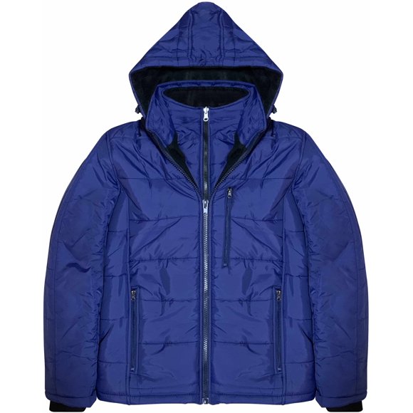 Men's Heavy Padded Full Fleece Insulated Jacket Negative Degree Canadian Winter Weather Coat with Removable Hood
