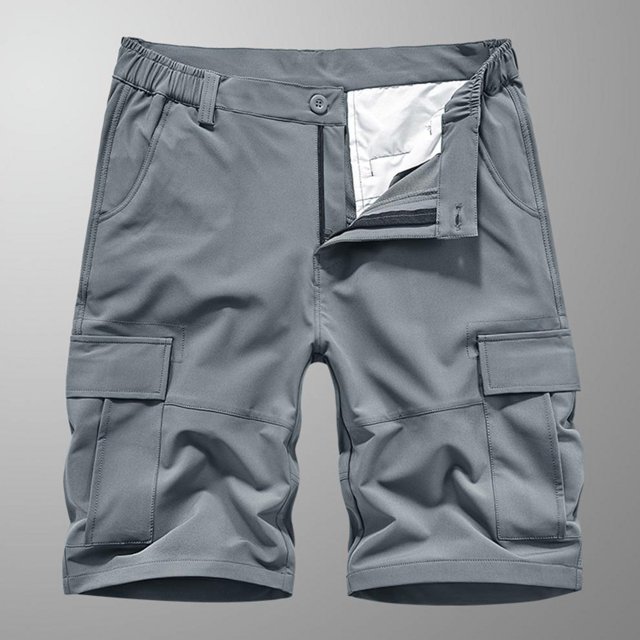 SDNall Men Casual Solid Zipper Button Pockets Elastic Waist Cropped Cargo Shorts