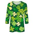 thumbnail image 5 of Diufon T-Shirts de la Saint-Patrick pour Femmes, Grande Taille, Imprimé Trèfle, Manches 3/4, Col Rond, 5 of 5