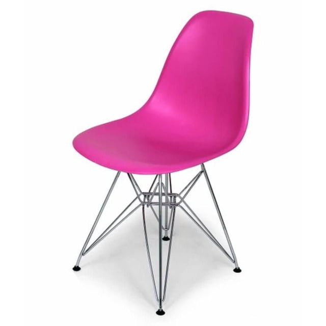 Heavenly Collection Chaise Rose Foncé avec Base Chromée, une Chaise de Salle à Manger Moderne avec un Siège en Plastique Rose Foncé Lisse et des Pieds Style Eiffel Chromés avec Protecteurs de Plancher Noirs, Mesurant 33 Pouces de Hauteur avec une Hauteur d'Assise de 18 Pouces, Convient aux Sièges de Cuisine et de Salle à Manger.