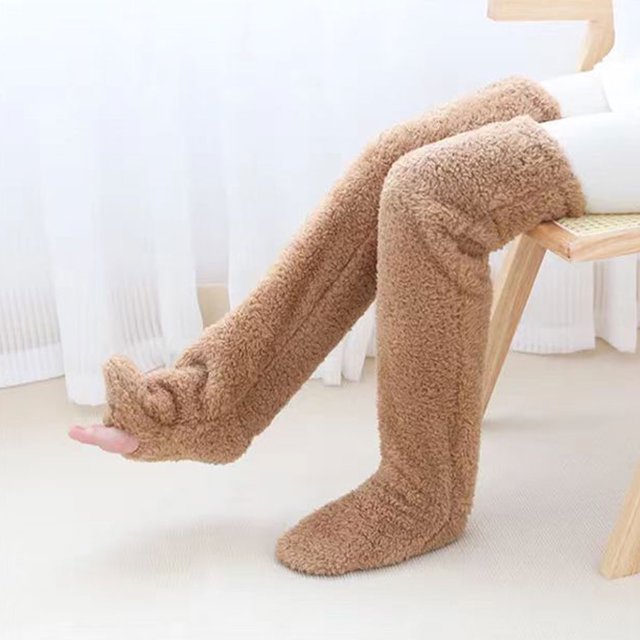 maskred Easy To Wear Winter Plush Over Knee Socks For Extra Warmth Fit Long Leg Warmers light grey 1Set