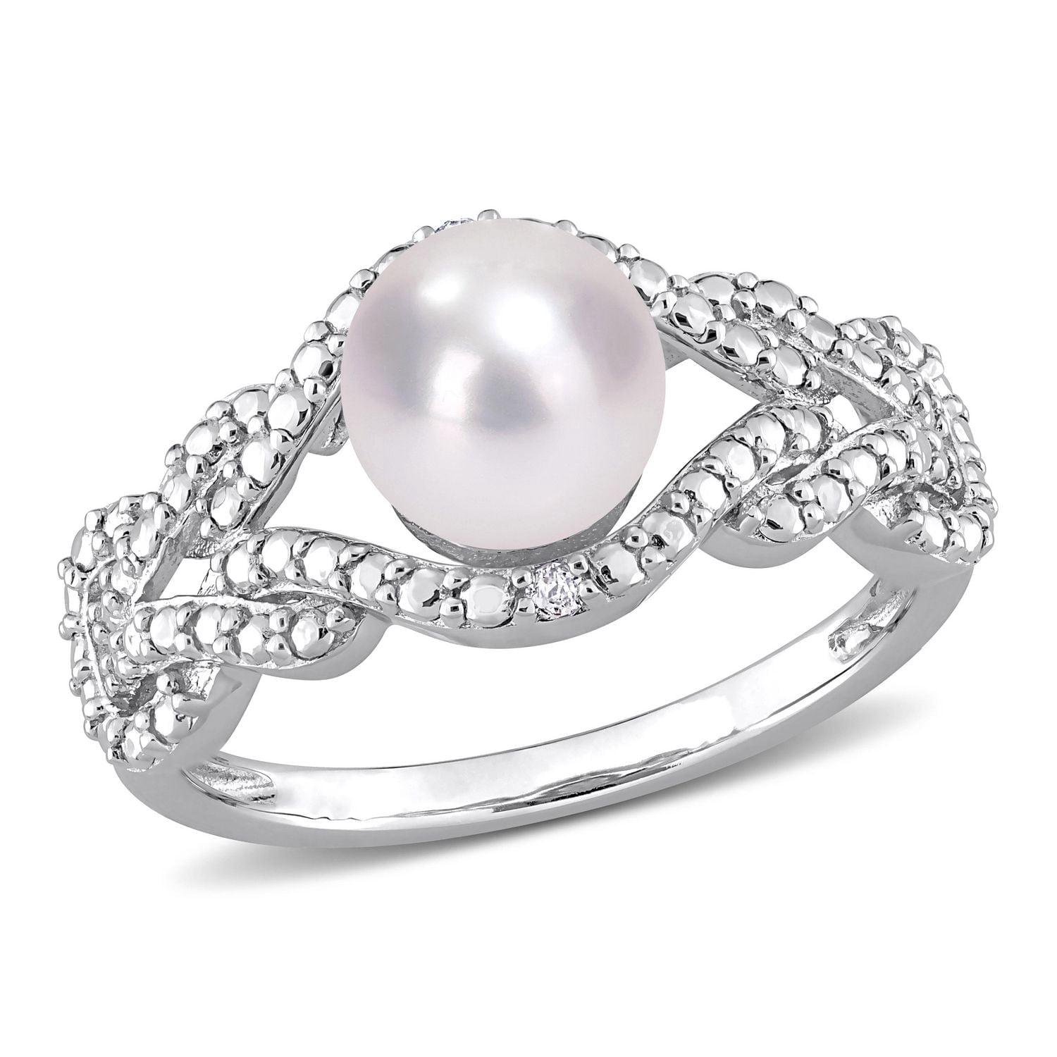 Bague entrecroisée Miabella en argent sterling avec perles culture d'eau douce et accents de diamants