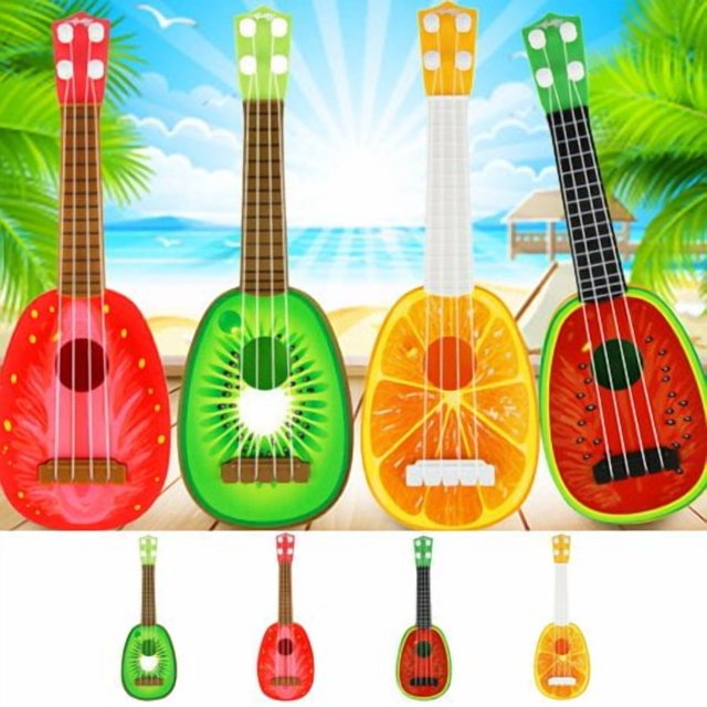 Fruit Children Small Guitar Toy Baby pattern guitar; simulated fruit Play Music Ukulele Educational Learning Musical Instrument Toy,Color 4