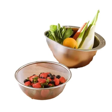 EGNMCR Rice Washer Strainer Bowl - 4-in-1 Washing Bowl For Quinoa Stainless Steel Rinser With Side Drainers Small Colander For Cleaning Vegetable And Beans Versatile Stainless steel rice washing basin