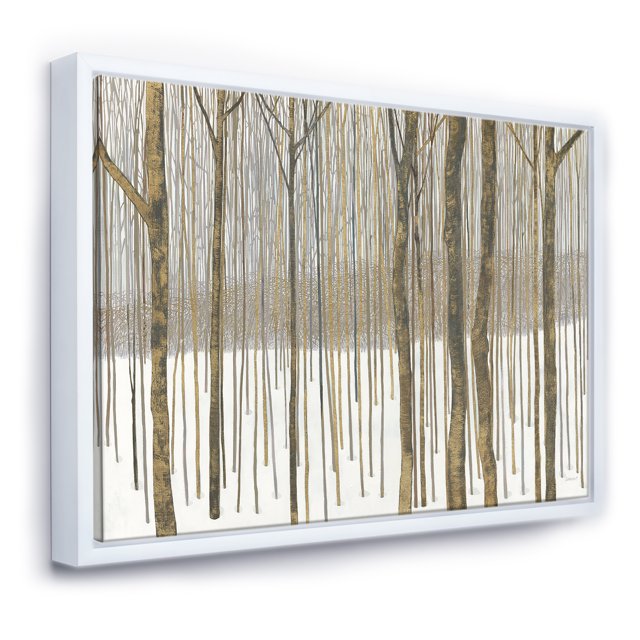 Forêt en Hiver Doré - Toile Encadrée pour Chalet et Pavillon