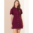 thumbnail image 3 of INSPIRE CHIC Robe en Denim pour Femme à Manches Courtes Bouffantes, Robe Chemise à Boutons, 3 of 6