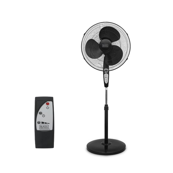 Ventilateur sur pied oscillant BLACK+DECKER 45,7 cm (18 po) avec télécommande, oscillation à 90 degrés, 3 vitesses, hauteur et inclinaison réglables, BDSF18MB, noir
