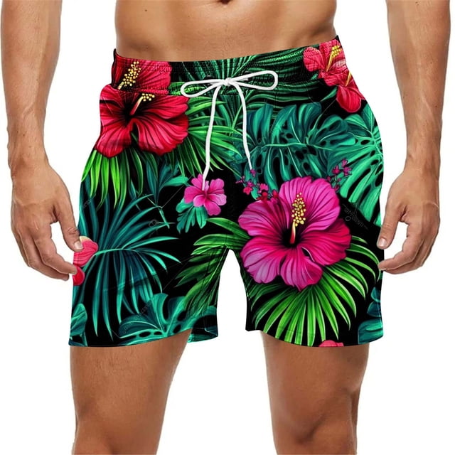 Kakii Men's Swim Trunks Hawaiian Bathing Mesh Lining Suit Swimsuits Beach Shorts with Pockets