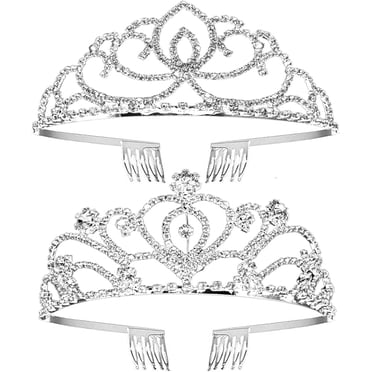 ZYNERY 2 Pcs Serre-Tête Couronne en Cristal Argenté Princesse Couronne Élégante avec Peignes, pour Femmes Filles Mariée Mariage Bal