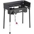 thumbnail image 1 of VEVOR Double Burner Outdoor Camping Stove, 60,000-BTU Camping Modular Cooking Stove, Heavy Duty Carbon Steel Gas Cooker with Windscreen & Detachable Legs Stand & PSI Regulator, 1 of 9