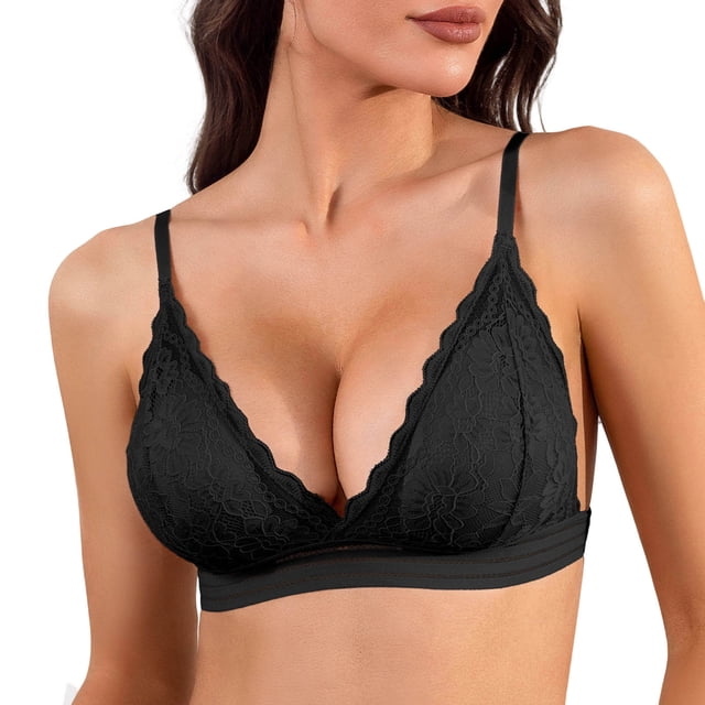 Wireless Bra For Women, Comfortable Lace Bralette with Breathable Fabric, Removable Padding and Wide Side Bands for Full Coverage and Support