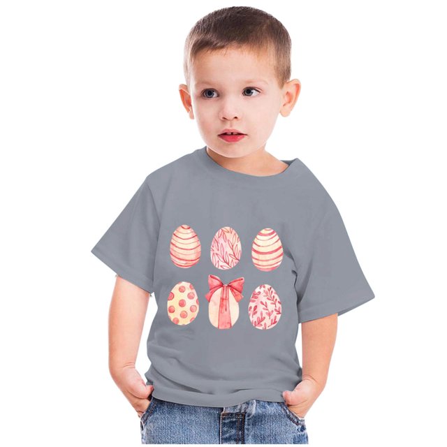 TIMIFIS T-Shirt de Pâques pour Tout-Petits Garçons Filles T-Shirts Graphiques Été Imprimé Œufs Mignons Col Rond Manches Courtes, 3 Ans