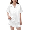 thumbnail image 1 of BLVB Girls Pajamas Satin Pajama Set Silk Pjs Short Sleeve Button down Shirts Summer Ruffle Sleepwear for Big Kids 5-15Y, 1 of 6