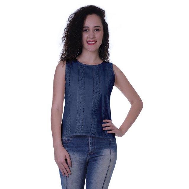 Moomaya Haut Sans Manches Uni pour Femmes Blouse en Schiffli Tunique Décontractée d'Été