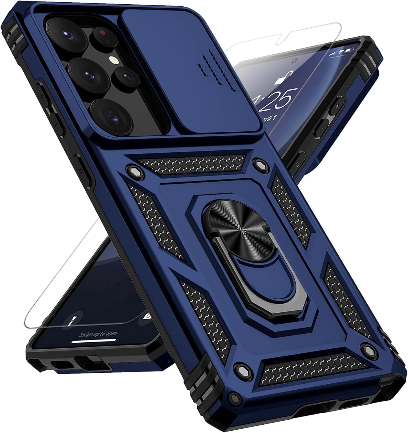 REQO for Samsung Galaxy S25 Ultra Case with Slide Camera Cover HD Screen Protector [Military Grade Drop Tested] Magnetic Ring Holder Kickstand Protective Phone Case for Samsung Galaxy S25 Ultra 2025