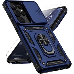 REQO for Samsung Galaxy S25 Ultra Case with Slide Camera Cover HD Screen Protector [Military Grade Drop Tested] Magnetic Ring Holder Kickstand Protective Phone Case for Samsung Galaxy S25 Ultra 2025