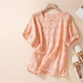 thumbnail image 2 of cfhntfmh Chemises en Lin pour Femmes Coton Mode Manches Courtes T-Shirts Ajourés Décontractés Broderie Col Rond Blouses Hauts, 2 of 3