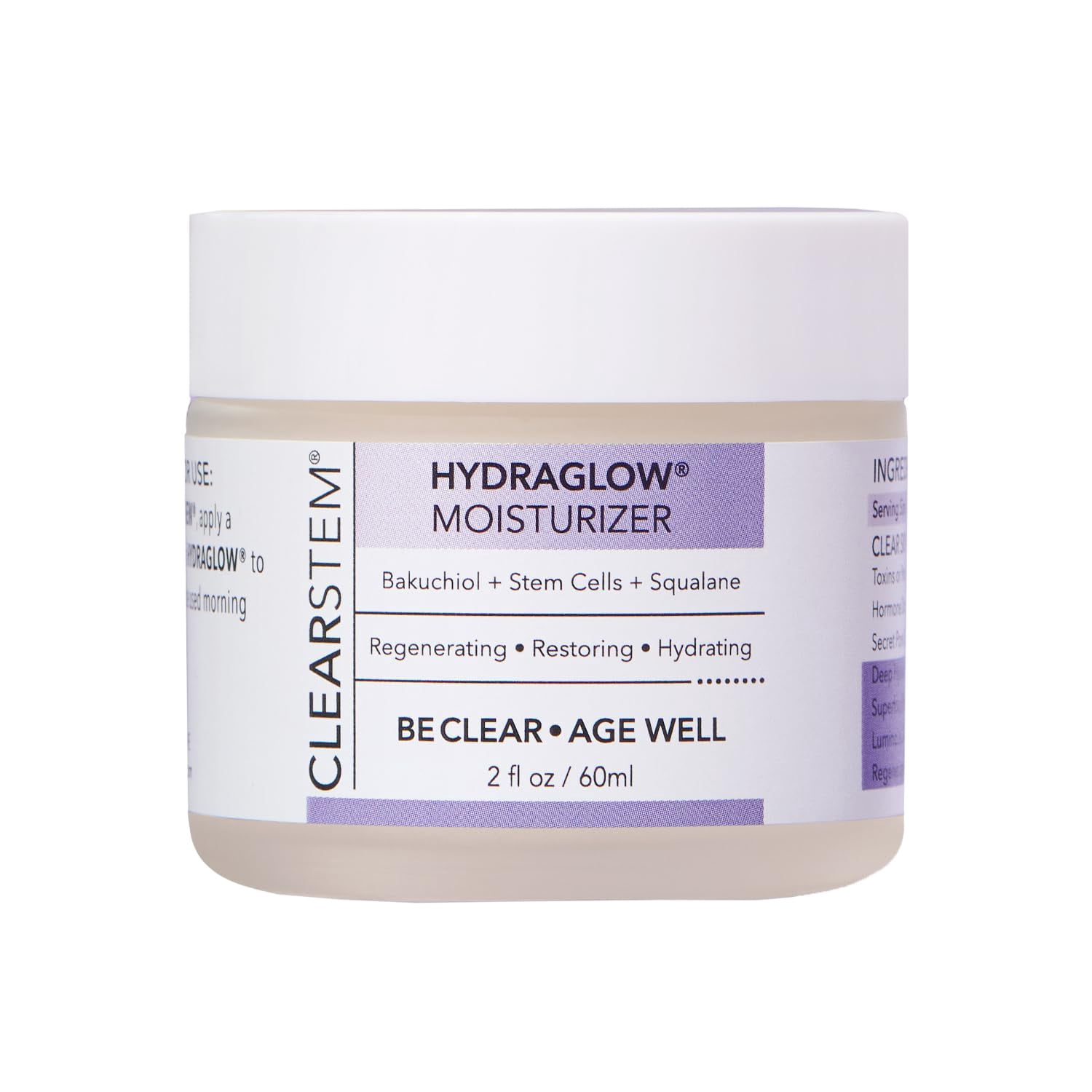 CLEARSTEM - HYDRAGLOW Stem Cell Moisturizer - Bakuchiol + Squalene - Youthful Skin Face Moisturizer - All Skin Types - Facial Skin Care Products - Vegan, Gluten Free, Cr