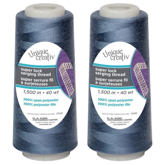 UNIQUE CREATIV TRULOCK 40 wt Polyester Serging Thread 1500 m (1640 yd) Cone, Blue
