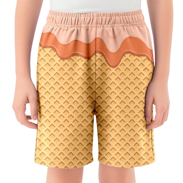 MIASHUI Shorts à Imprimé Graphique pour Garçons et Filles, Shorts de Plage Décontractés d'Été Confortables, Orange, 5-6 Ans