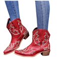 thumbnail image 3 of HBFAGFB Womens Boots Retro Embroidery Square Heels Slip-On Short Booties Pointed Toe Shoes Wine Size 38, 3 of 4