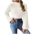 thumbnail image 1 of Yuyuzo Chandail Court pour Femmes Col Haut Manches Longues Tricot Doux, 1 of 6