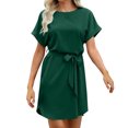thumbnail image 1 of Offre à Durée Limitée Iumwxz Robe à Col Rond à Manches Courtes pour Femme Tunique à Ourlet Arrondi Robe Formelle avec Ceinture Robes Unies Longues Robes pour Femmes Robe Douce et Confortable pour Fête d'Anniversaire, 1 of 6
