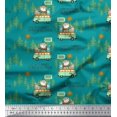 thumbnail image 1 of Soimoi Moss Georgette Fabric Rabbit,Van & Suitcase Travel Printed Fabric 1 Yard 42 Inch Wide, 1 of 3