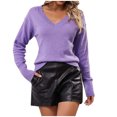 thumbnail image 2 of Qertyioot Chandails à Col en V pour Femmes Automne Mode Féminine Décontractée Couleur Chandail à Manches Longues, 2 of 7