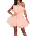 thumbnail image 2 of Économies à Durée Limitée, Robe Courte Sans Manches pour Femme en Maille Unie Style Princesse Sans Bretelles pour Tenue Décontractée et de Soirée, Incontournable Polyvalente de la Garde-Robe/polyester, Rose, Sopatenor, 2 of 8