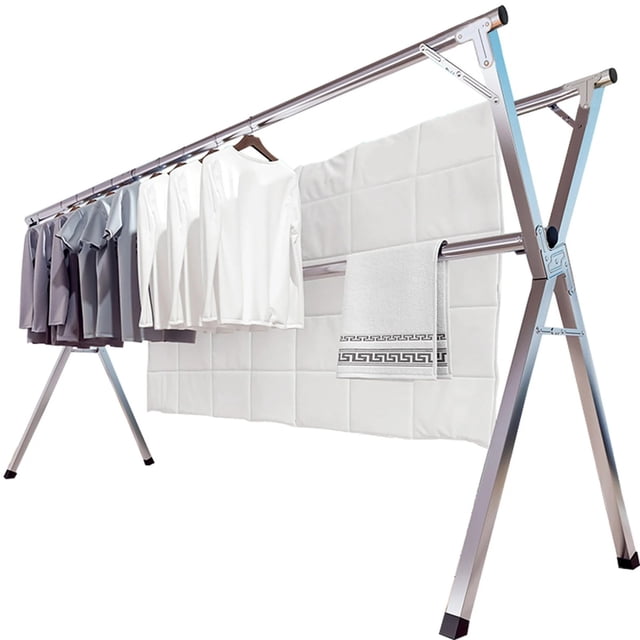 Susuzi Séchoir à Vêtements de 79 Pouces, Support à Vêtements en Acier Inoxydable Réglable et Pliable, Séchoir à Lessive