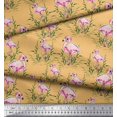 thumbnail image 3 of Soimoi Tissu Georgette Orange Moss Imprimé Herbe & Flamant Rose au Mètre 42 Pouces de Large, 3 of 3